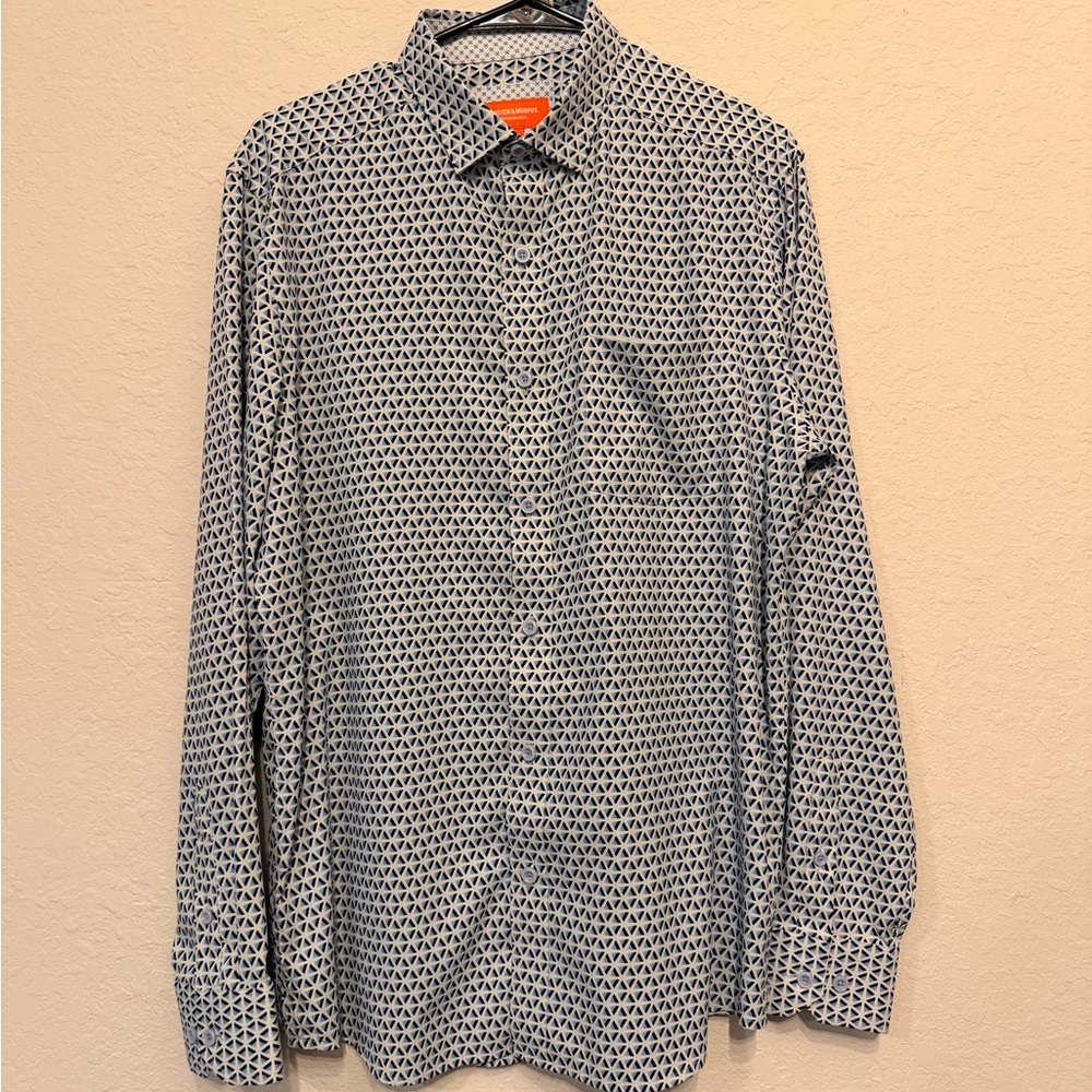 Johnston & Murphy Navy Geometric Print Dress Shirt on White